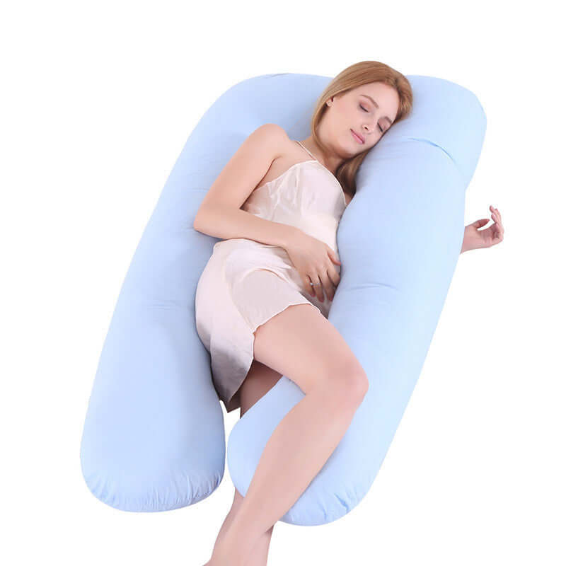 U-Shape Maternity Support Pillow — Cool Ice Silk for Pregnancy Comfort - Light Blue