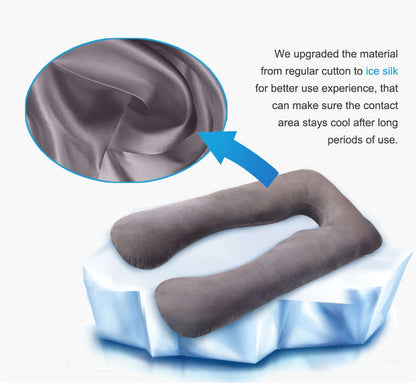 U-Shape Maternity Support Pillow — Cool Ice Silk for Pregnancy Comfort