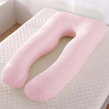 U-Shape Maternity Support Pillow — Cool Ice Silk for Pregnancy Comfort - Pink